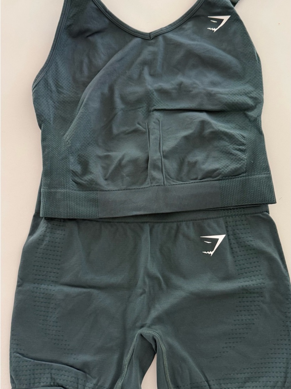 Gymshark Dark Green Seamless Crop Top & Biker Shorts Set